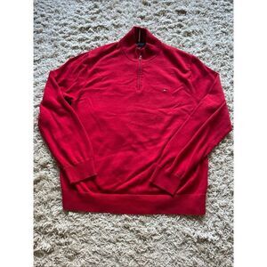 Tommy Hilfiger 1/4 Zip Up Sweater Mens Size Medium Red 100%Cotton XXL